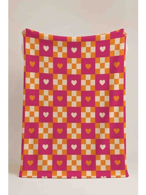 Luvis Store Sweet Grid Kalp Desenli Çok Amaçlı Polar Battaniye & Örtü