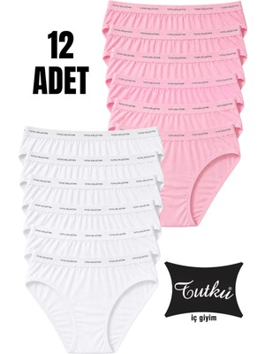 Tutku Kadın 12’li Beyaz-Pembe Pamuklu Likralı Bikini Külot