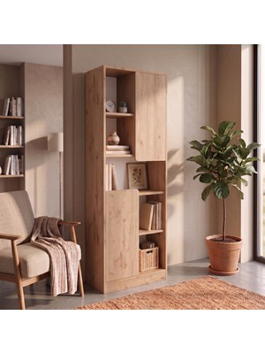 Bimossa W2150 Daffy Kitaplık Sepet - 183 cm Yüksek, 2 Kapaklı, Raflı ve 9 Bölmeli Çok Amaçlı Dolap