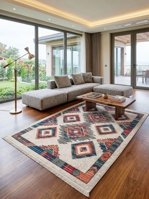 Brillant Etnik Desen Lateks Taban Salon Antre Halı