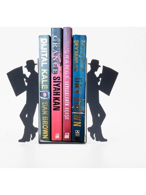 St. Morritz Gazete Okuma Desenli Metal Kitap Desteği - Kitap Tutucu - Ev ve Ofis Dekoratif Aksesuar (2 Li Set)