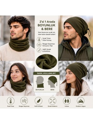 Wearflawless Unisex Polar Boyunlu Bere 2'si 1 Arada Kışlık Sıcak Tutan Ayarlanabilir Outdoor Boyunluk