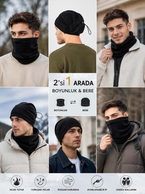 Wearflawless Unisex Polar Boyunlu Bere 2'si 1 Arada Kışlık Sıcak Tutan Ayarlanabilir Outdoor Boyunluk