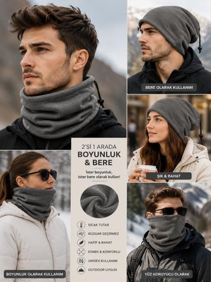 Wearflawless Unisex Polar Boyunlu Bere 2'si 1 Arada Kışlık Sıcak Tutan Ayarlanabilir Outdoor Boyunluk
