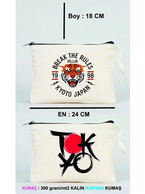 St. Morritz Kaplan Klanı ve Tokyo Amblem Baskılı Kanvas Clutch Makyaj Çantası