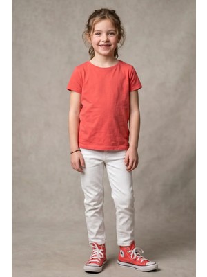 Kiagu Nar Kısa Kol Basic T-Shirt- Terletmeyen Esnek Kumaş Pamuklu Mevsimlik Nar Çiçeği Kısakol Kız Çocuk Tsort