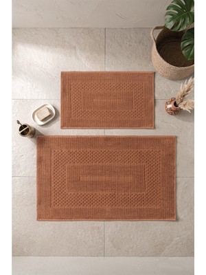 Cotton Box Aura Jakarlı Kaymaz Taban Pamuklu Paspas Seti Frame Coral 60X90+40X60