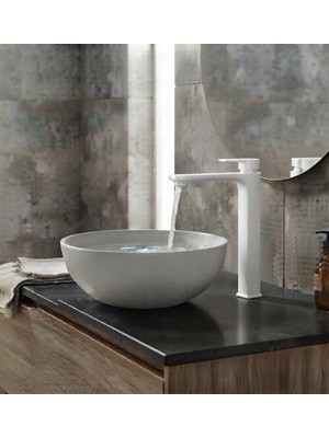 Titanium Design Lüx Kare Beyaz Çanak Lavabo Bataryası