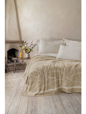 Cotton Box Fleece Çift Kişilik Yatak Örtülü Nevresim Takımı Copse Bej