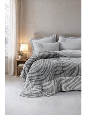 Cotton Box Fleece Çift Kişilik Yatak Örtülü Nevresim Takımı Tero Gri