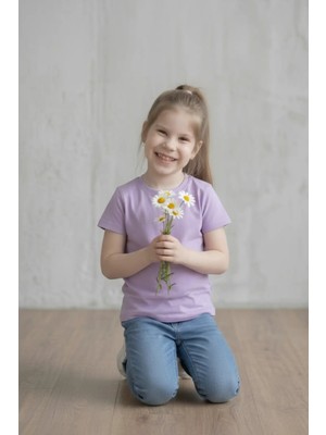 Kiagu Lila Kısa Kol Basic T-Shirt- Terletmeyen Esnek Kumaş Pamuklu Mevsimlik Lila Kısakol Kız Çocuk Tsort