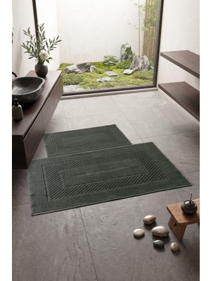 Cotton Box Aura Jakarlı Kaymaz Taban Pamuklu Paspas Seti Frame Antrasit 60X90+40X60