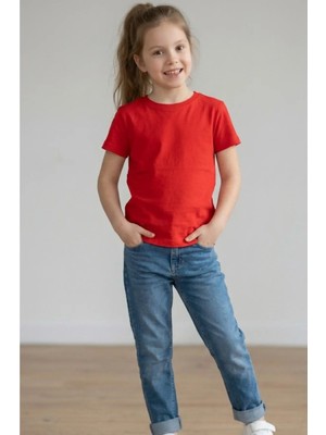 Kiagu Kırmızı Kısa Kol Basic T-Shirt- Terletmeyen Esnek Kumaş Pamuklu Mevsimlik Kırmızı Kısakol Kız Çocuk Tsort