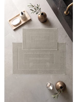 Cotton Box Aura Jakarlı Kaymaz Taban Pamuklu Paspas Seti Frame Vizon 60X90+40X60