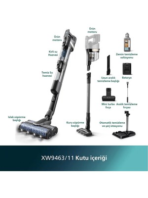 Philips 9000 Serisi AquaTrio Kablosuz Dikey Süpürge, Otomatik Temizleme ve Şarj İstasyonu​, AquaSpin Başlık, PowerCyclone Aqua, XW9463/11
