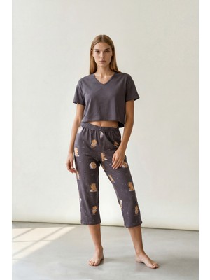 Hays Kadın Pamuklu Kısa Kollu Crop Kapri Pijama Takımı