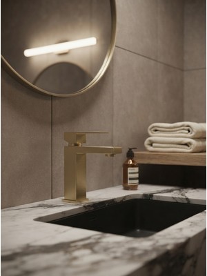 Titanium Design Kare Mat Gold Lavabo Bataryası