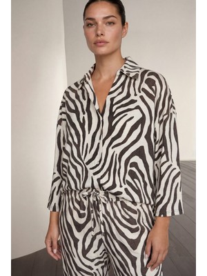 Hays Kadın Plus Size Pamuklu Uzun Kollu Gömlek Pijama Üstü
