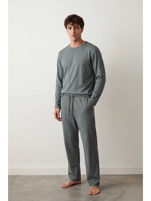Syah Erkek Pamuklu Uzun Kollu Pijama Üstü