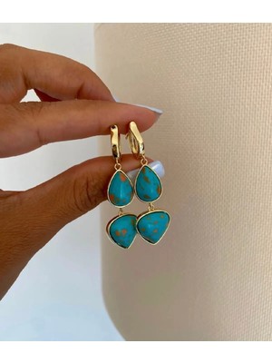 Bade Jewelry Fd Vip Gold Mavi&turuncu Damla Tasarım Sallatılı Kararmaz Çelik Şık Küpe
