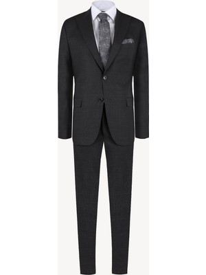 Ysf Erkek Füme Slim Fit Sivri Yaka Takım Elbise
