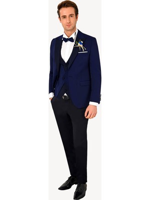 Erkek Parlament Slim Fit Kırlangıç Yaka Yelekli Damatlık