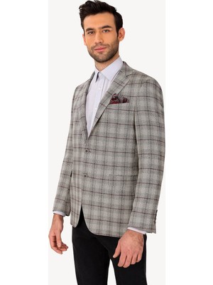 Ysf Erkek Gri Regular Fit Ekose Ceket