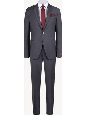 Erkek Füme Slim Fit Takım Elbise