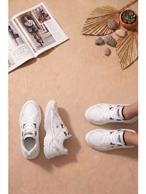 Ayakkabı Fuarı Elit ASENS4338 Erkek Klasik Sneaker Beyaz - Siyah