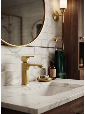 Titanium Design Lüx Kare Mat Gold Lavabo Bataryası