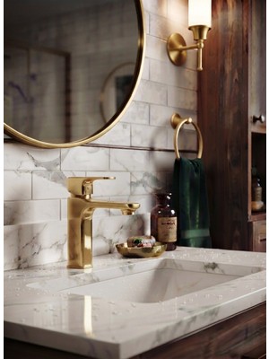 Titanium Design Lüx Kare Gold Lavabo Bataryası