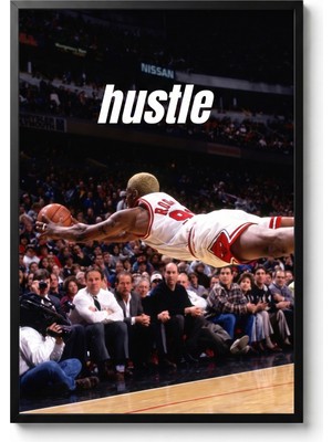 Icon Tablo Hustle Siyah Çerçeveli Motivasyon Tasarım Tablo 35X50 Futbol