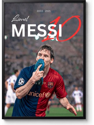 Icon Tablo Lionel Messi Hayat Öpücüğü Siyah Çerçeveli Tasarım Tablo Futbol Poster
