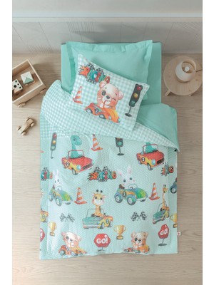 Cotton Box Junior Tek Kişilik Lastikli Çarşaflı Complete Set Vroom Mint