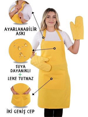 St. Morritz Simple 3'lü Set Ayar Askılı Cepli Mutfak Önlüğü Seti (2 Eldiven) Şef Garson Kafe Aşçı Barista