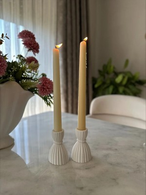 St. Morritz Dekoratif 2’li Şamdan Mumluk, Beyaz Mumluk, Beton Obje (Mumlar Dahil Değildir)