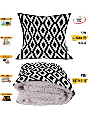 Caisya Home Modern Desenli Opsiyonel Battaniyeli Yastık Dekoratif Kırlent 38 x 38 cm
