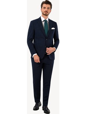 Erkek Lacivert Slim Fit Mono Yaka Takım Elbise