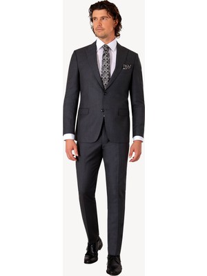 Erkek Gri Slim Fit Sivri Yaka Takım Elbise