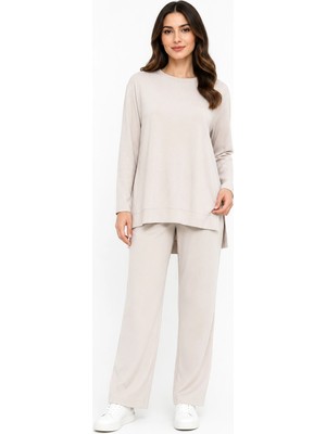 Nuss 902 Etek Üstü Oval Kesim Tunik - Bej