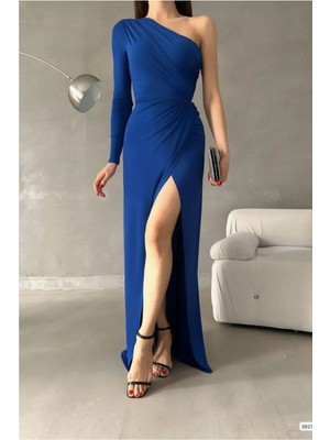 Veraura Lifestyle Kadın Modern Stil Saten Kumaş Tek Omuz Dekolteli Maxi Abiye Elbise