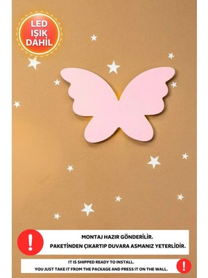 St. Morritz 1 Adet Pembe Kelebek LED Işıklı Çocuk Odası Gece Lambası Bebek Çocuk Odası Duvar Dekorasyon Lamba