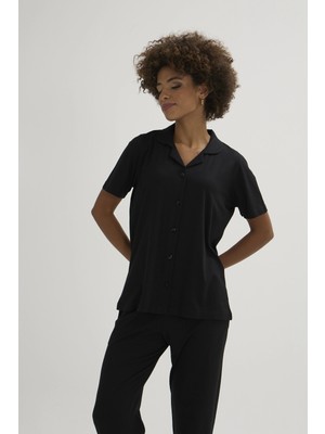 Moda Dua Kocabey KKT-26150K Kadın Apaj Yaka Boydan Düğmeli Pijama Takımı