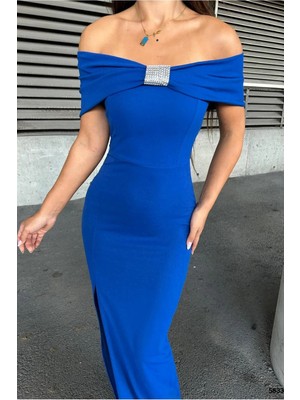Veraura Lifestyle Kadın Hediyelik Halter Yaka Taş Detaylı Abiye Elbise