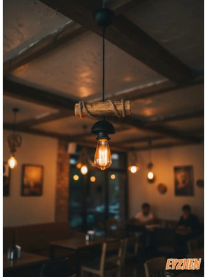 St. Morritz El Yapımı Doğal Ahşap Sarkıt Avize, Kafe, Ev, Balkon ve Ofis Dekoru