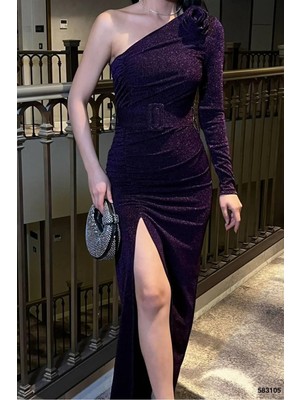Veraura Lifestyle Kadın Zarif Detay Tek Omuz Yırtmaçlı Balık Kesim Abiye Elbise