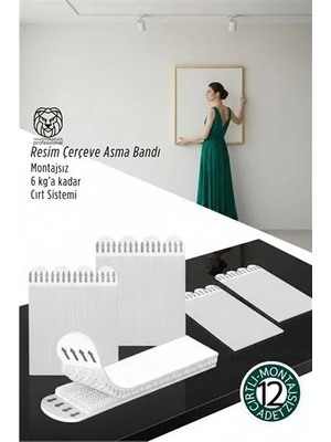 Sepetopia Güçlü Resim Çerçeve Asma Bandı 12'li Set - 6kg Taşıma Kapasiteli Duvar Delmeyen Cırt Sistem