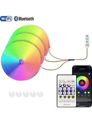 St. Morritz Rgb Neon Piksel LED Kumandalı Sese Duyarlı Bluetooth 5 Metre USB Ile Çalışan 220 Volt Tak Çalıştır