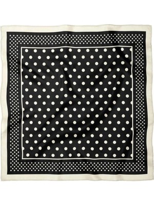 Bymiel Kadın 70X70 cm Siyah Beyaz Puantiyeli Saten Fular