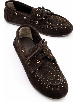 İx Dusty Loafer Kadın Hakiki Süet Kaymaz Termotaban Loafer Ayakkabı